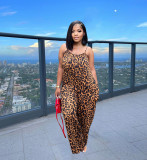 Plus Size Women Summer Fashion Leopard Print Straps Jumpsuit