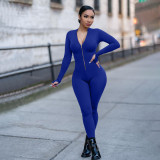 Women Zip Stretch One Piece Fitness Jumpsuit