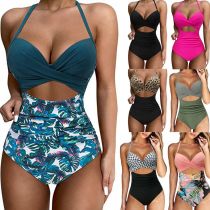 Women Cut Out One Piece Bikini Cross Swimwear