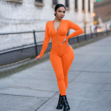 Women Zip Stretch One Piece Fitness Jumpsuit