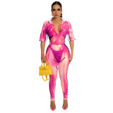 Summer Women Mid Sleeve Printed Shirt And Pant Two Piece Set