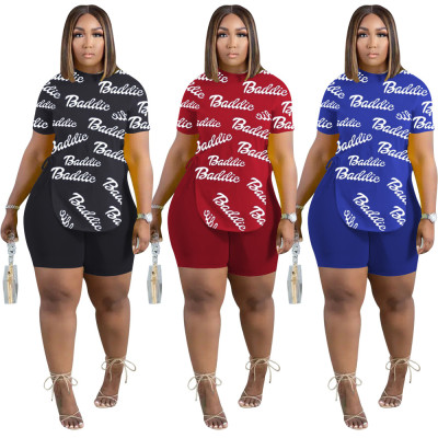 Plus Size Women Print Top And Shorts Two-Piece Set