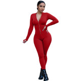 Women Zip Stretch One Piece Fitness Jumpsuit