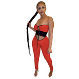 Women Sexy Hollow Out Tube Lace Up Slim Jumpsuit
