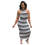 Women Summer Sleeveless Stripe Print Long Dress