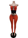 Women Sexy Hollow Out Tube Lace Up Slim Jumpsuit