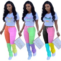 Casual Positioning Print Letter Contrast Pleated two piece pants Set