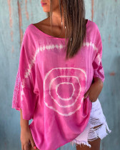 Women's Positioning Print Tie Dye Print Round Neck Casual Top