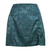 Spring and summer women's split skirt sexy satin high waist zipper skirt