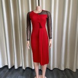 Women's fashion mesh patchwork slim bodycon slit plus size dress