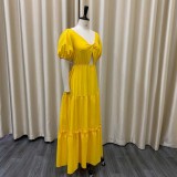 Women's summer V-neck solid color strapless backless sexy dress plus size dress