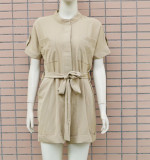 Spring/Summer Women's Fashion solid color Stand Collar Fitted Romper