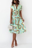 women's summer fashion print short sleeve v neck dress