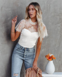 Women's spring and summer round neck lace patchwork chic top