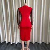 Women's fashion mesh patchwork slim bodycon slit plus size dress