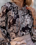 Women's Printed Pleated long sleeve blouse