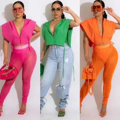 Solid Color Zipper Lapel Cape Top Short Sleeve Women's T-Shirt Summer