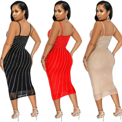 women's sexy sling hot diamond dress nightclub