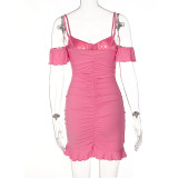 Women's summer solid color off shoulder suspender strapless back tight bodycon dress
