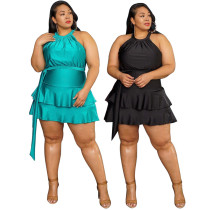 Summer plus size women's halterneck ruffles dress