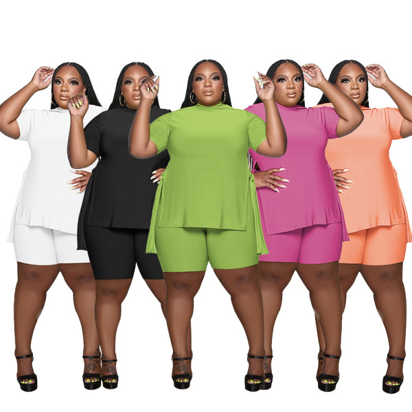 Plus Size Women's Two-Piece Slit Tie Top Shorts