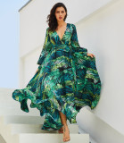 Summer Lantern Sleeve V-Neck Print Dress