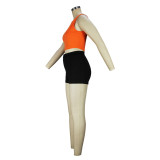 Summer women's sleeveless vest women's fashion black shorts two piece set
