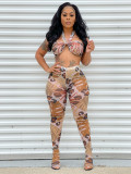 Sexy See-through mesh printing nightclub style tube top straps with feet two-piece fashion women's clothing