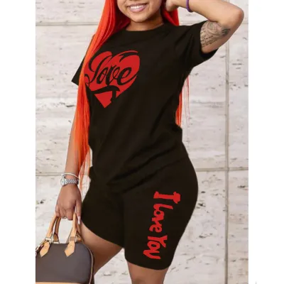 Women Casual Sport Print Top And Shorts Two Piece Set