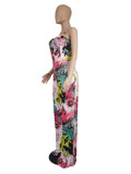 Plus Size Women's flower Leaf Print Trendy Casual Strap Jumpsuit