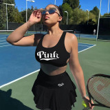 Fashion Letter Print Casual Sports Two Piece Tennis Skirt Set