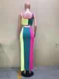 Trendy Ribbed Patchwork Bright Skirt Set