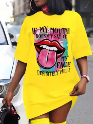Plus Size Women Graffiti Casual Print Loose Dress