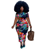 Plus Size Women Summer Floral Print Maxi Dress