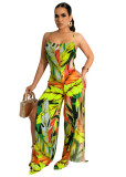 Casual Split Jumpsuit Printed Sling Jumpsuit