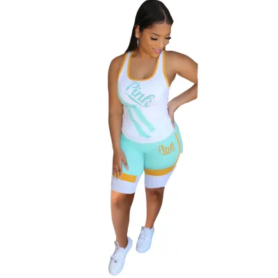 Women Letter Print Vest And Shorts Two Piece Set