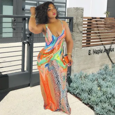 Women Printed Sexy Sleeveless Long Dress