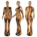 Women Printing Long Sleeves Jumpsuit