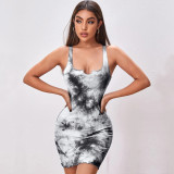 Spring/Summer Women's Sexy Slim Fit Tie Dye Print Bodycon Mini Strap Dress