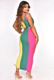 Trendy Ribbed Patchwork Bright Skirt Set