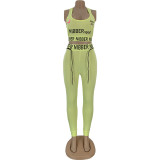 Women Sexy Letter Printed Vest And Leggging Two Piece Sports Set