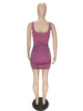 Women's Fashion Solid Color U-Neck straps Dress Short Skirt