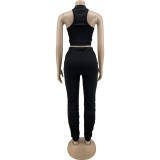 Women's Printed Sports Casual Crop Tank and Pants Two Piece Sportwear