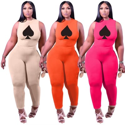 Plus Size Set Digital Printing Casual Sleeveless Two Piece Pants Set