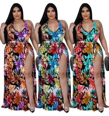 Plus Size Women Summer Print Straps Jumpsuit