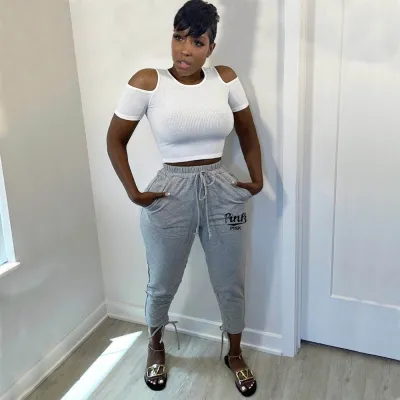 Women's Letter Print Hem Tie Sweatpants