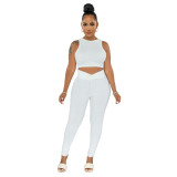 Women Summer Vest And High Waist Pleated Pants Casual Two Piece Set