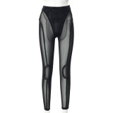 Women's Winter Sexy See-Through Mesh High Waist Butt Lift Slim Fit Sports Casual Pants Women