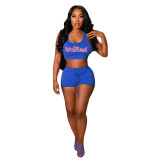 Women's 2022 Printed Sexy Tank and Shorts Two Piece Sports Suit