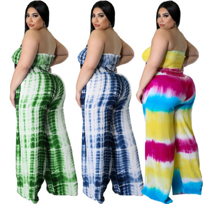 Plus Size Women's Print Positioning Print Chest Wrap Straight Pants Set